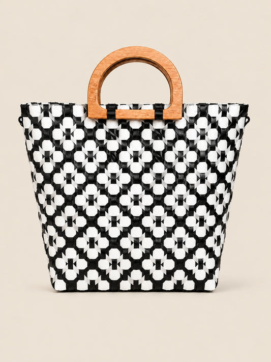 Habi Diwata recycled-polypropylene structured bayong tote, front view