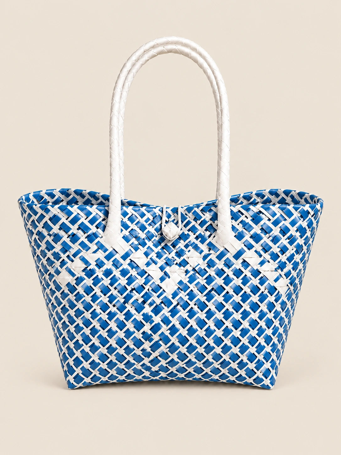 Habi Ulap — Bughaw recycled-polypropylene structured bayong tote, front view