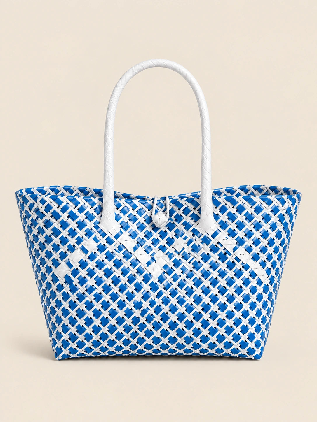 Habi Ulap — Bughaw recycled-polypropylene structured bayong tote, back view