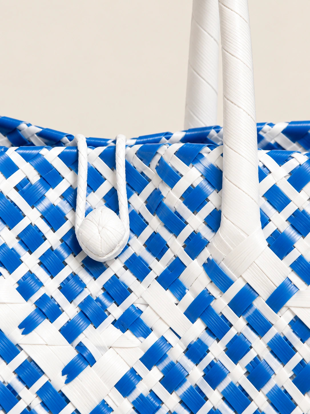 Habi Ulap — Bughaw recycled-polypropylene structured bayong tote, woven detail