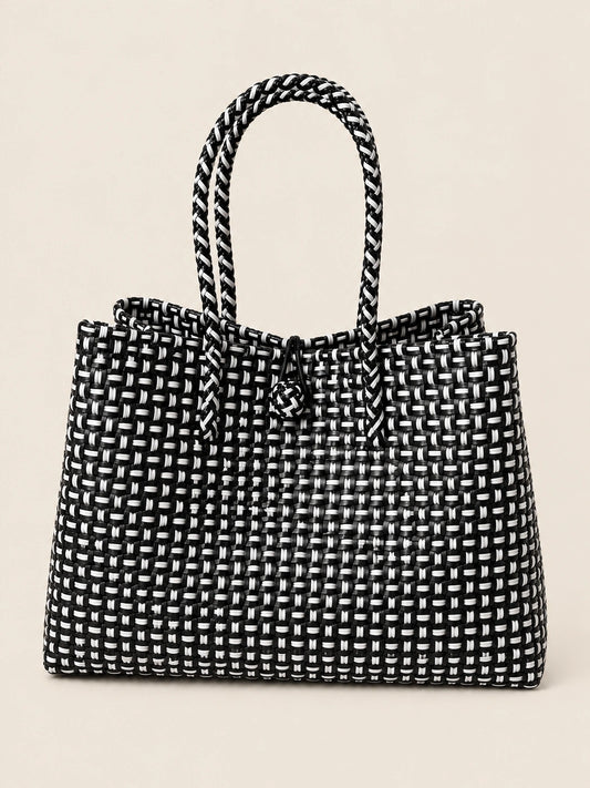 Habi Abo recycled-polypropylene structured bayong tote, front view