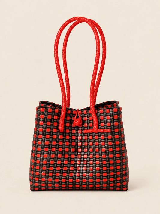 Habi Baga recycled-polypropylene structured bayong tote, front view