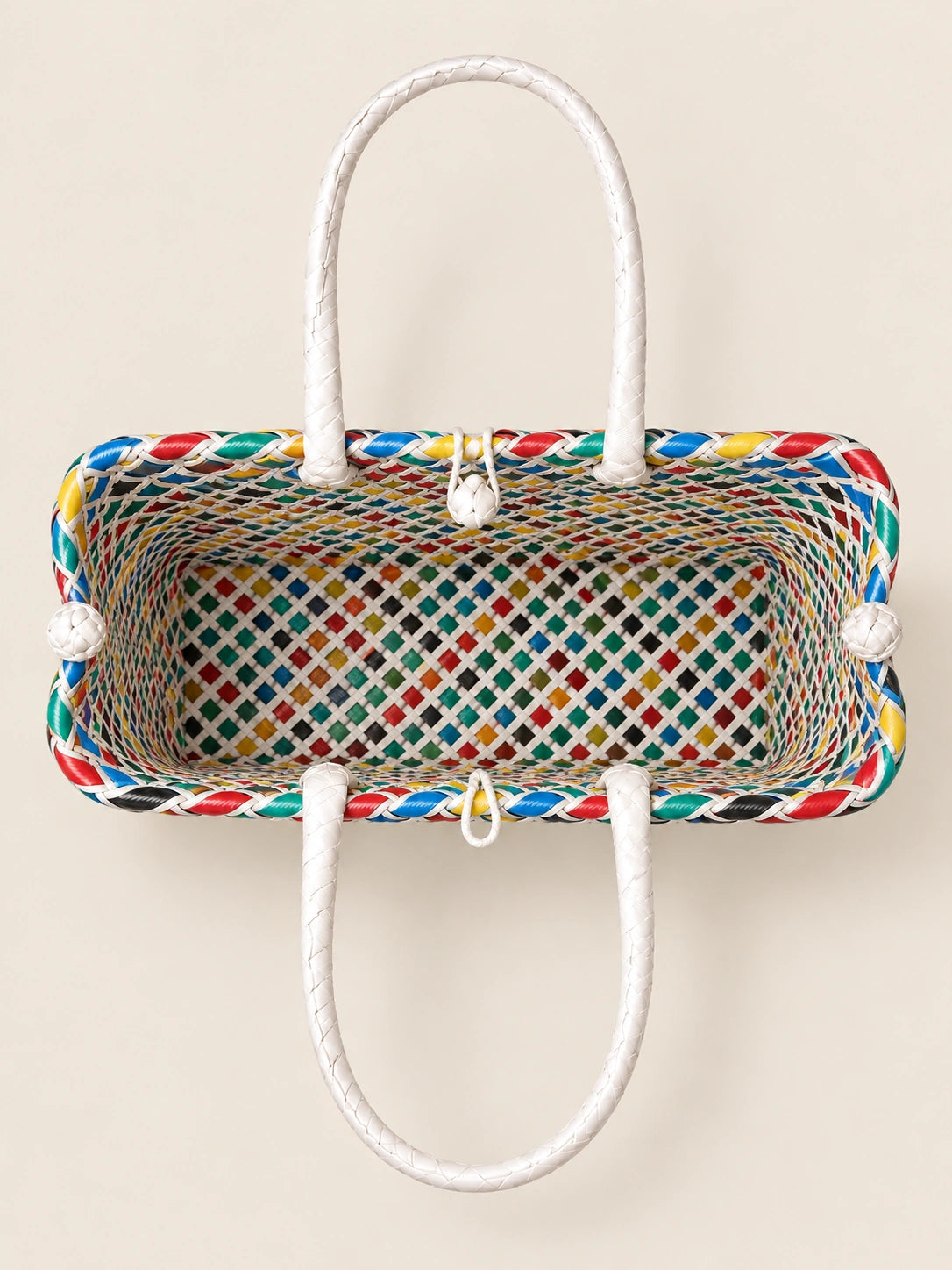Habi Bahaghari — Herringbone recycled-polypropylene structured bayong tote, interior view