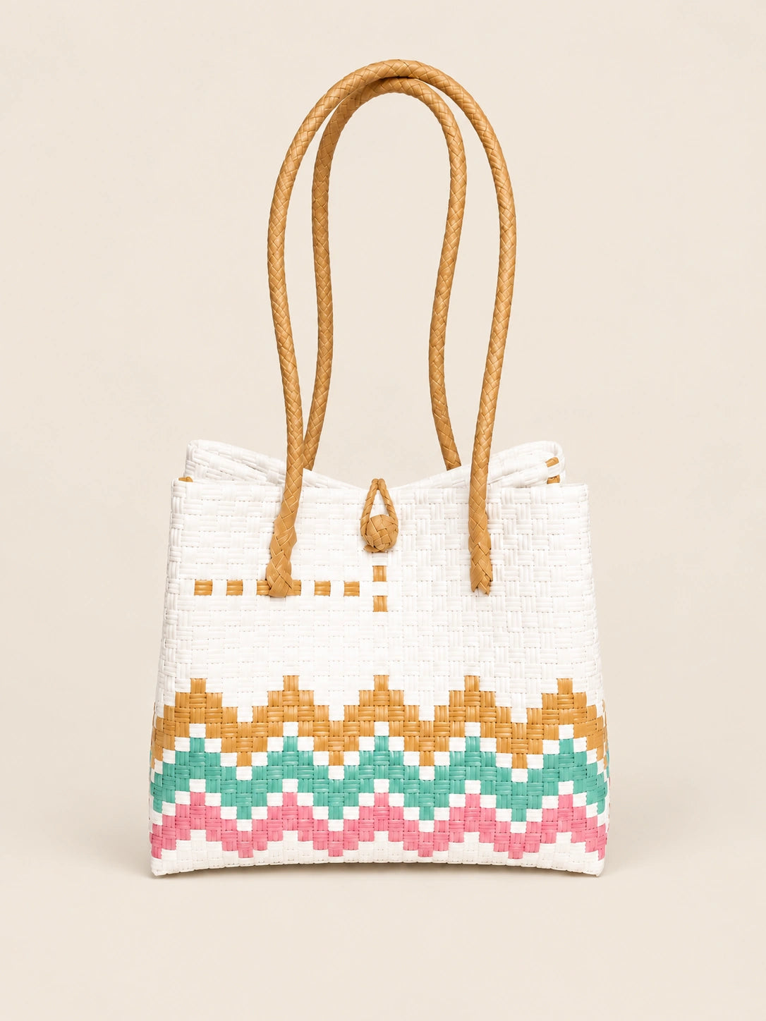 Habi Bahaghari — Chevron recycled-polypropylene structured bayong tote, front view