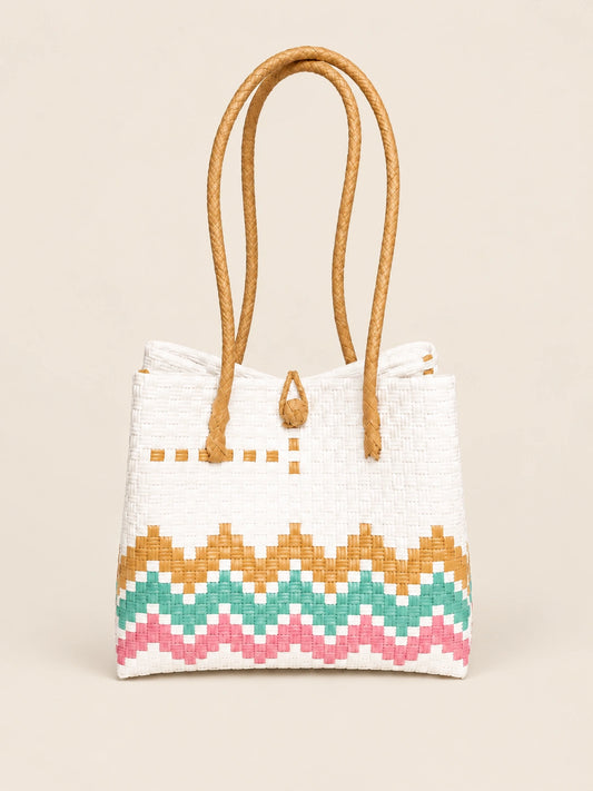 Habi Bahaghari — Chevron recycled-polypropylene structured bayong tote, front view