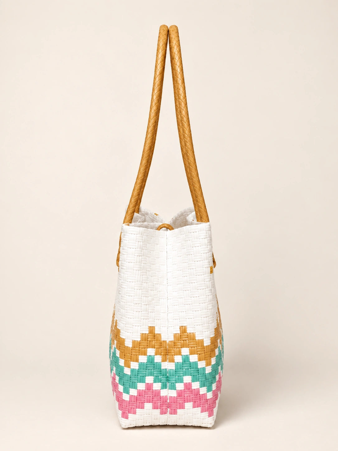 Habi Bahaghari — Chevron recycled-polypropylene structured bayong tote, side view