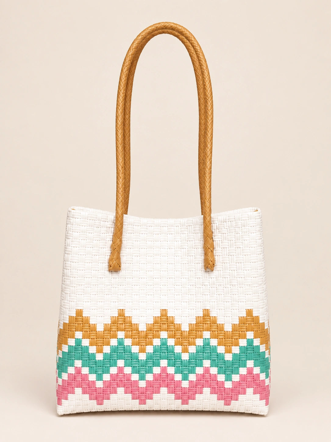 Habi Bahaghari — Chevron recycled-polypropylene structured bayong tote, back view