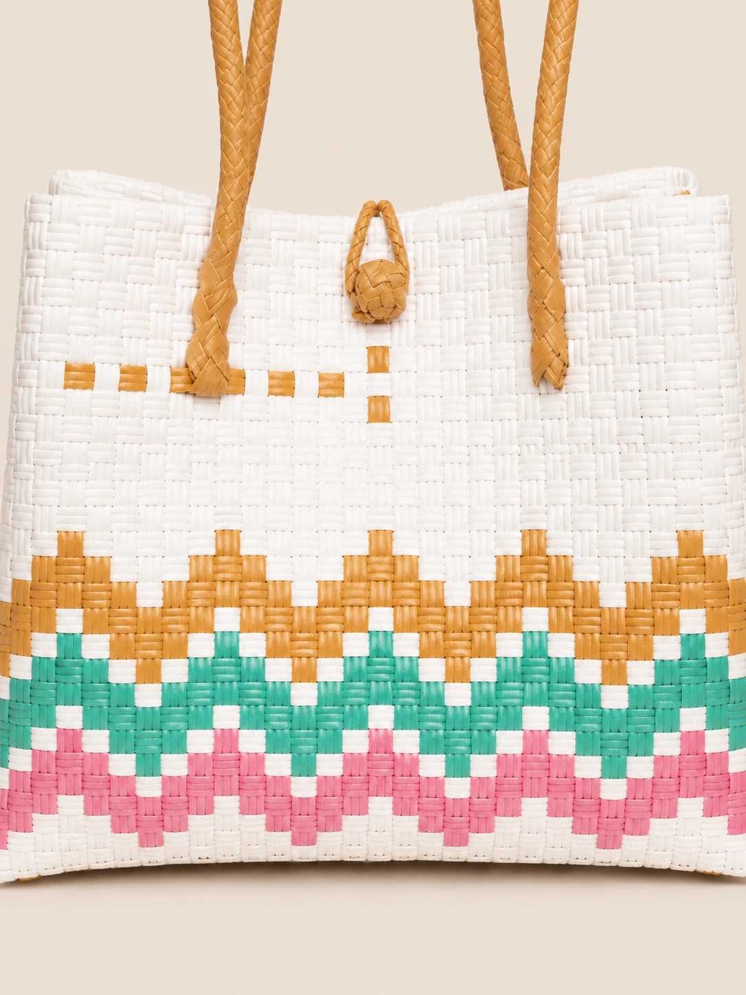Habi Bahaghari — Chevron recycled-polypropylene structured bayong tote, woven detail