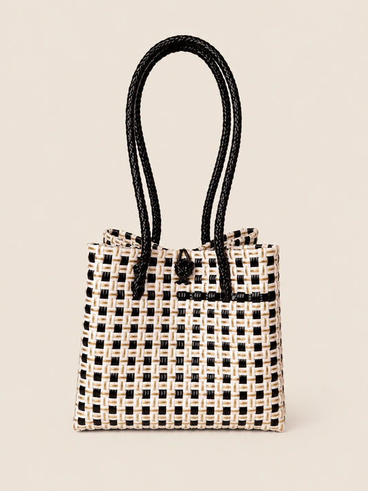 Habi Damero recycled-polypropylene structured bayong tote, front view