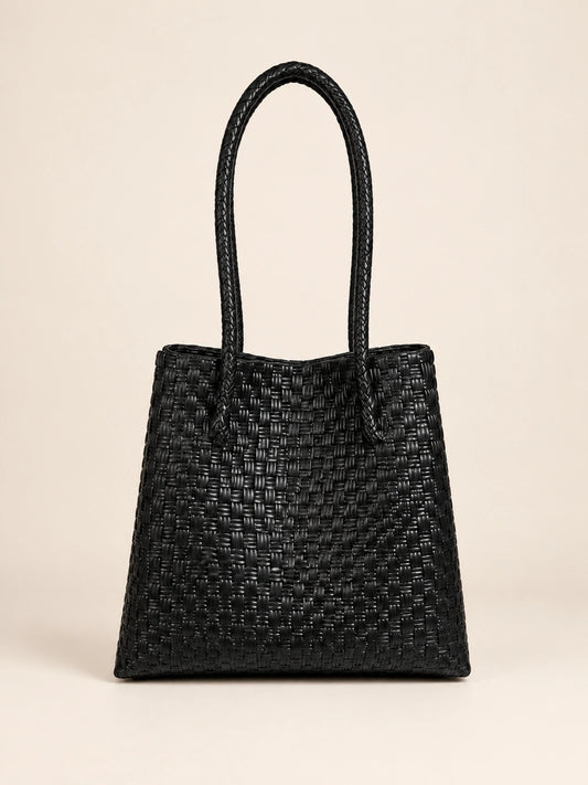 Habi Dilim recycled-polypropylene structured bayong tote, back view