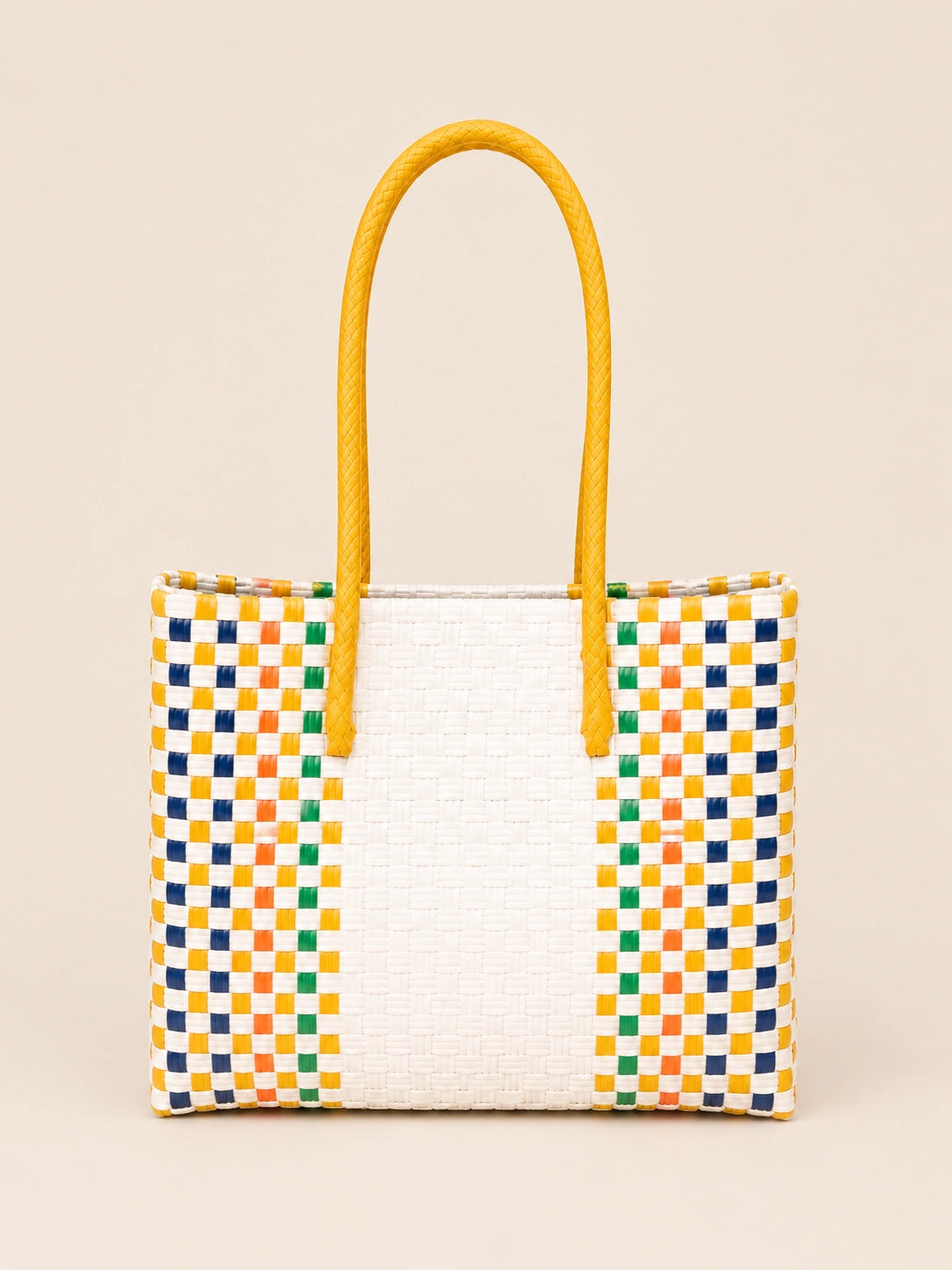 Habi Fiesta Malaki recycled-polypropylene structured bayong tote, back view