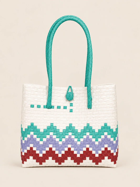Habi Hardin — Chevron recycled-polypropylene structured bayong tote, front view