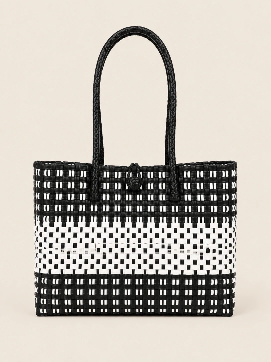Habi Itim-Puti Malaki recycled-polypropylene structured bayong tote, front view