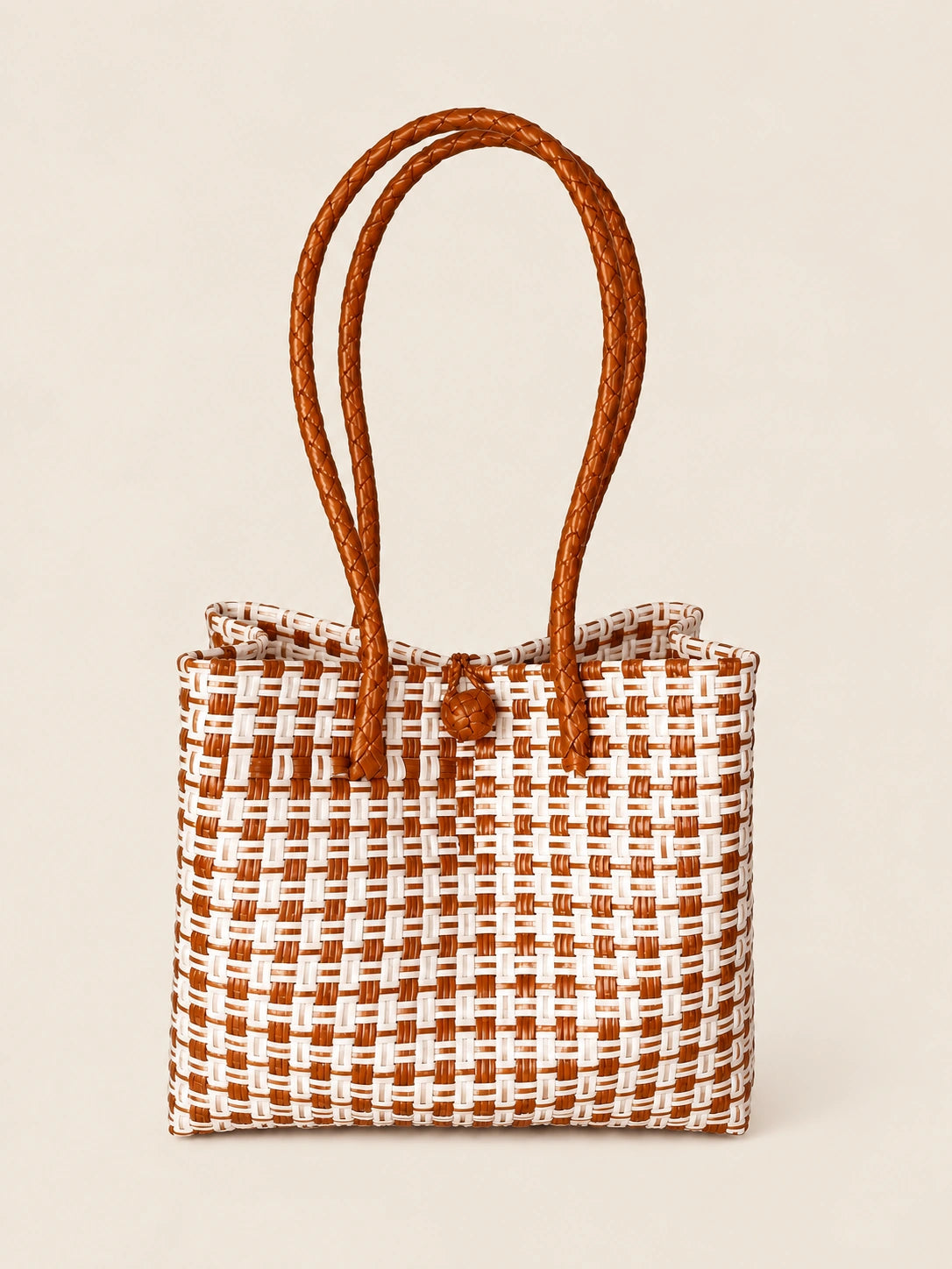 Habi Kape recycled-polypropylene structured bayong tote, front view