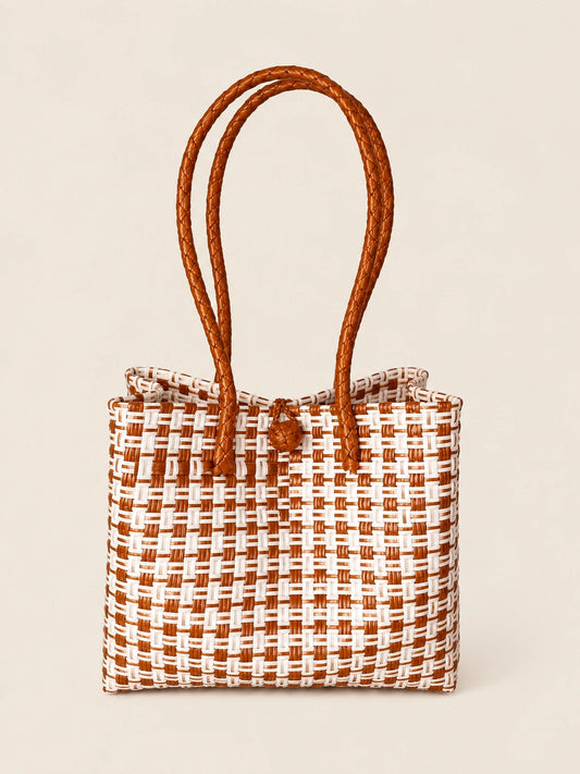 Habi Kape recycled-polypropylene structured bayong tote, front view