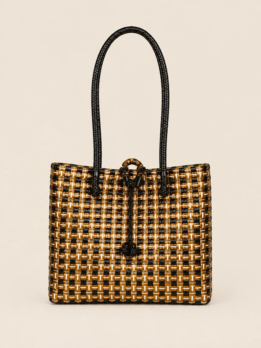 Habi Kayamanan recycled-polypropylene structured bayong tote, front view