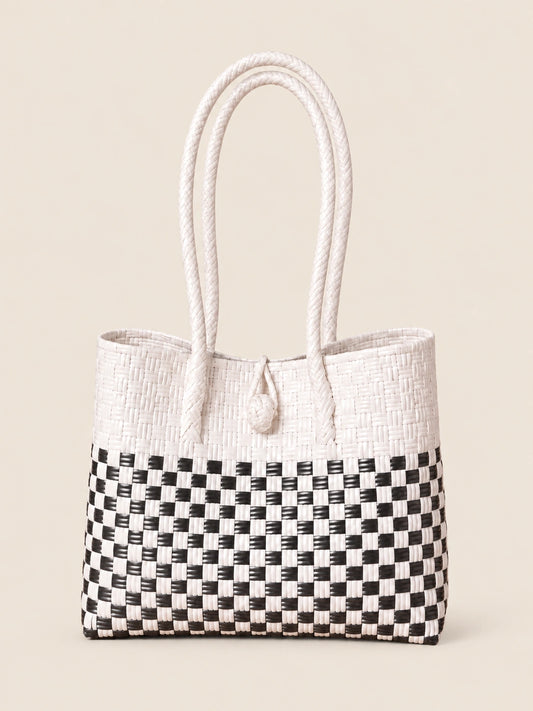 Habi Krema recycled-polypropylene structured bayong tote, front view