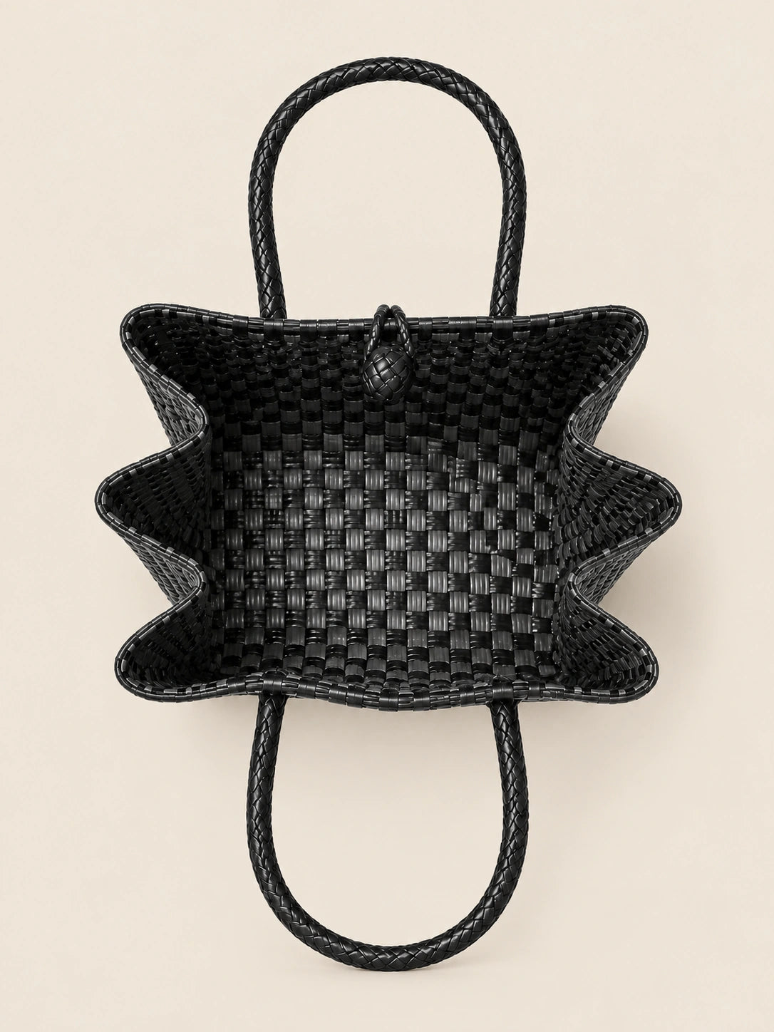 Habi Pilak — Geometriko recycled-polypropylene structured bayong tote, interior view