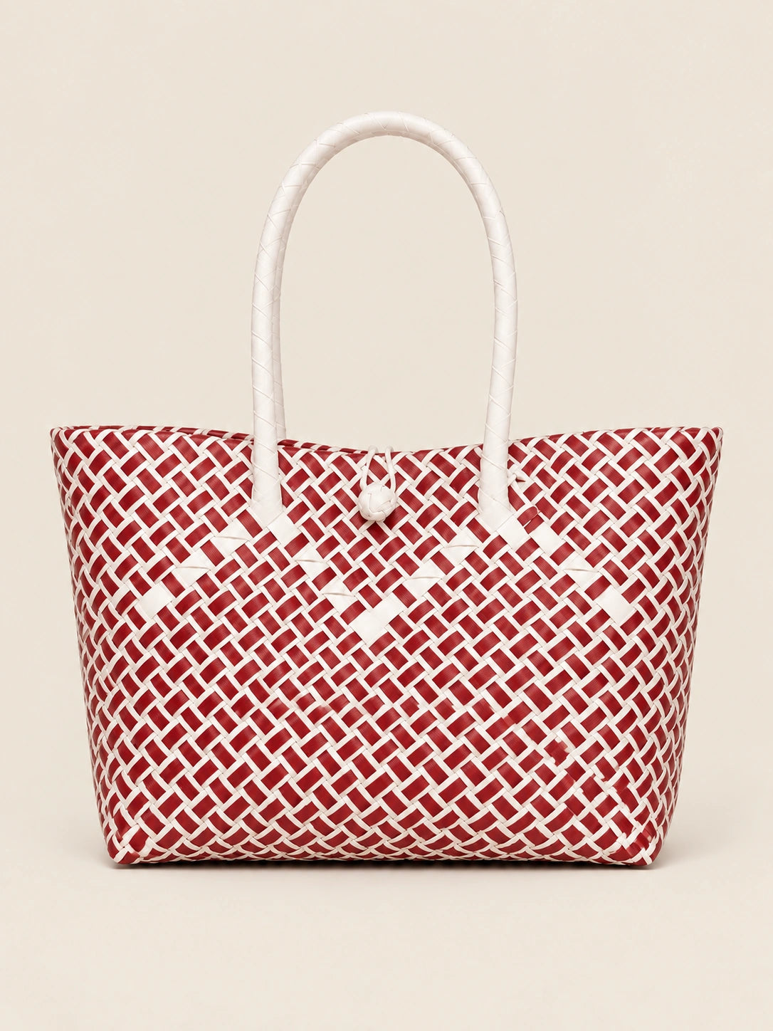 Habi Rosas — Pula at Puti recycled-polypropylene structured bayong tote, front view