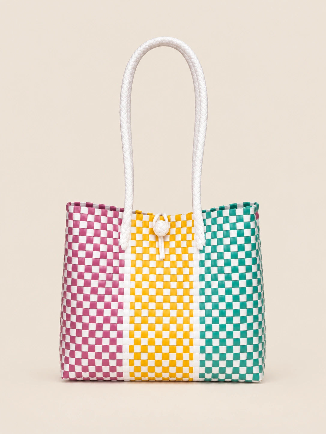 Habi Tatluhan Munti recycled-polypropylene structured bayong tote, front view