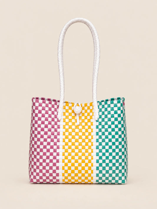 Habi Tatluhan Munti recycled-polypropylene structured bayong tote, front view