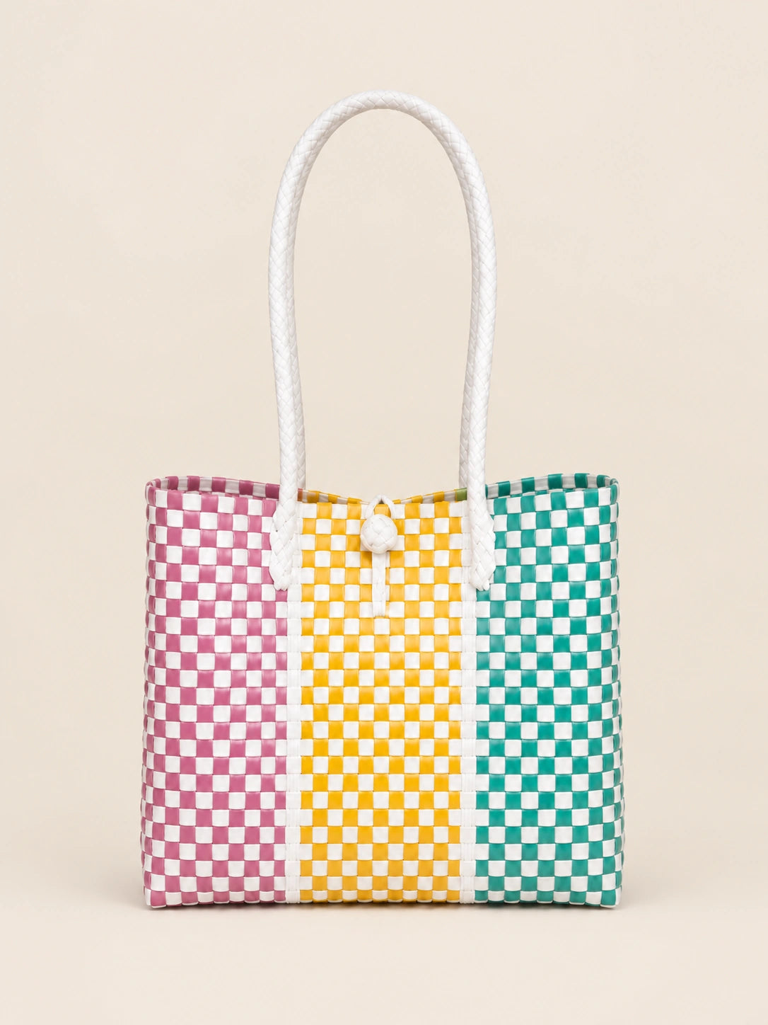 Habi Tatluhan Munti recycled-polypropylene structured bayong tote, back view