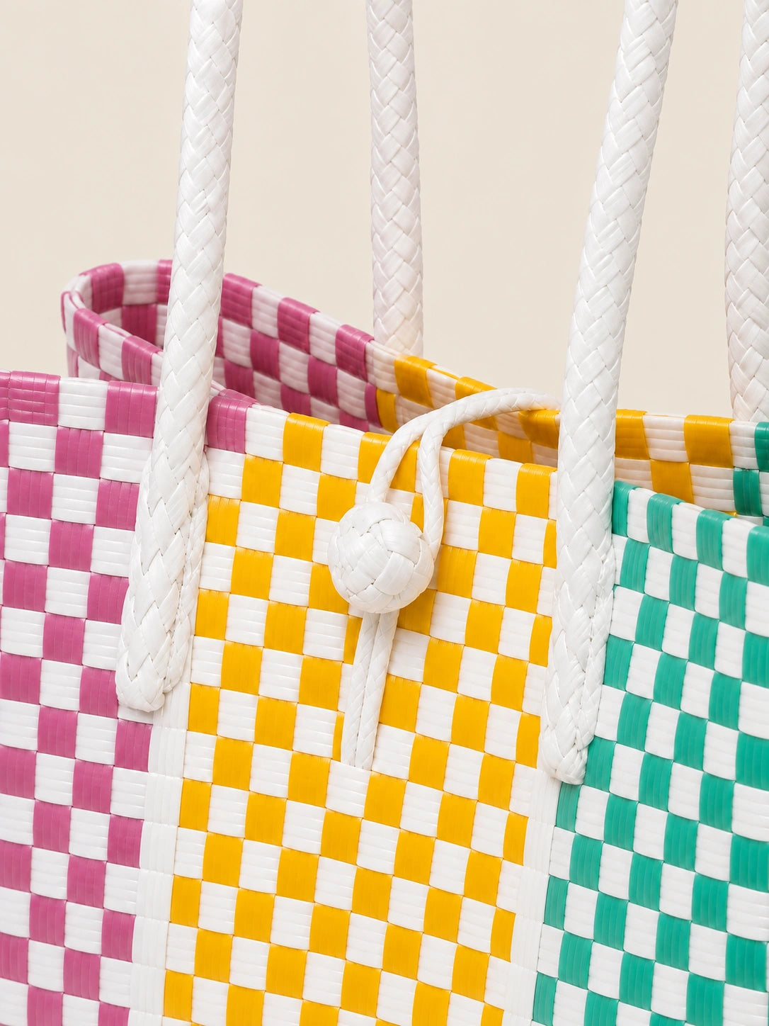 Habi Tatluhan Munti recycled-polypropylene structured bayong tote, woven detail