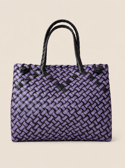 Habi Ube recycled-polypropylene structured bayong tote, front view
