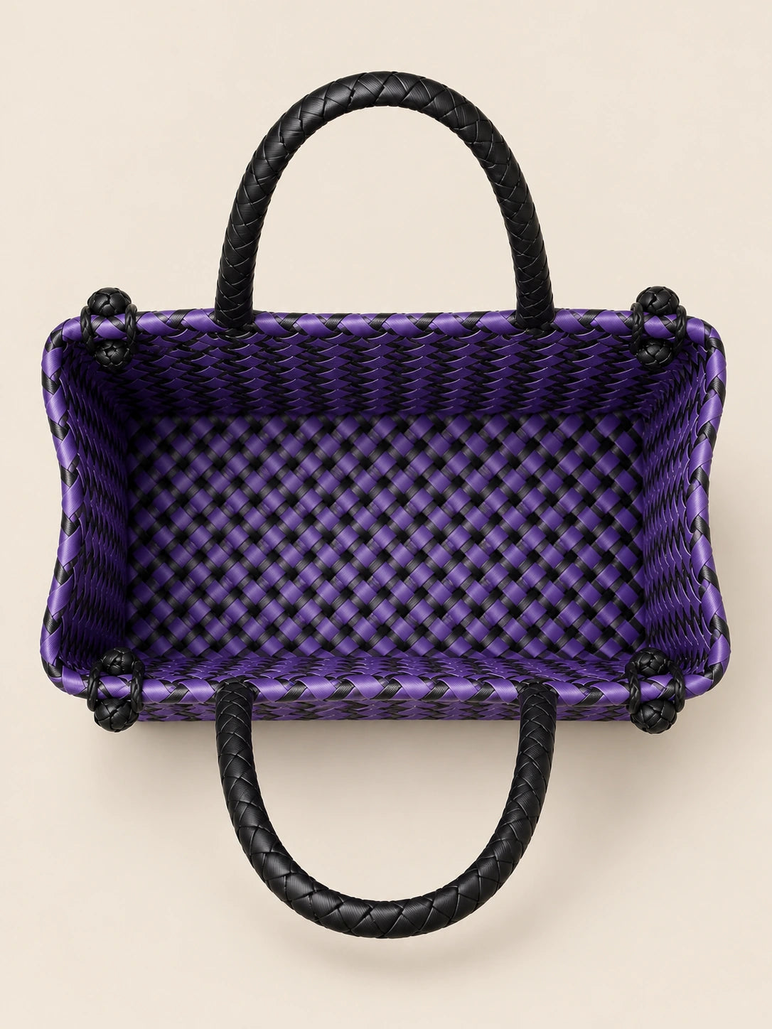 Habi Ube recycled-polypropylene structured bayong tote, interior view