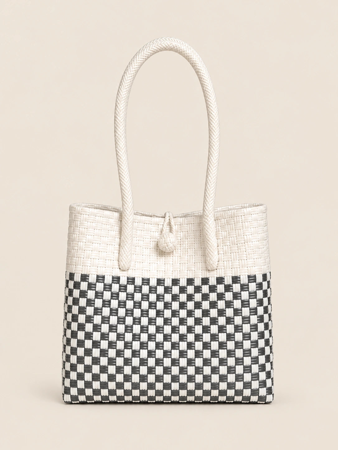 Habi Ulap — Pilak recycled-polypropylene structured bayong tote, front view