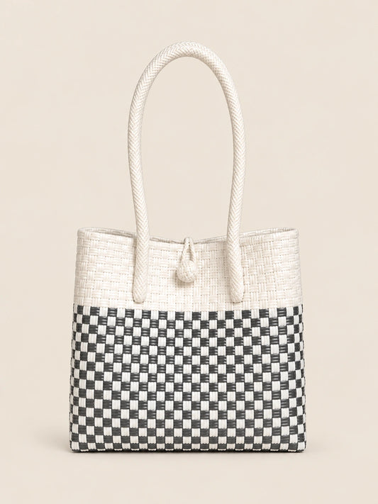 Habi Ulap — Pilak recycled-polypropylene structured bayong tote, front view