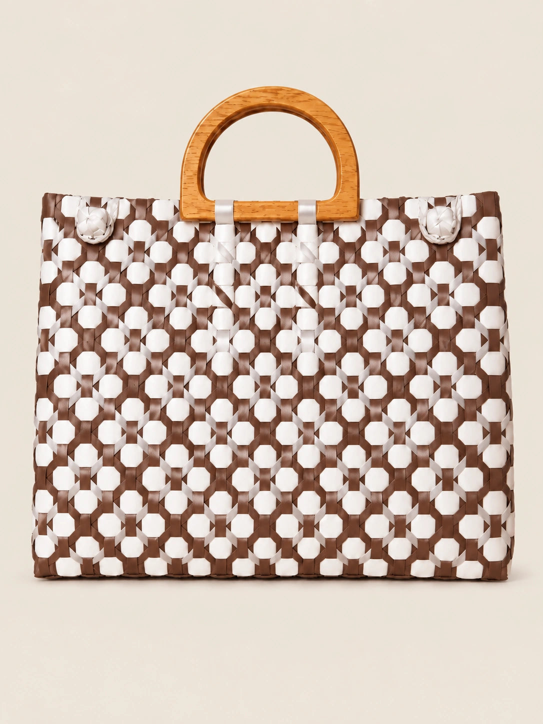 Kahoy Kastanyas recycled-polypropylene wood-handle bayong bag, front view