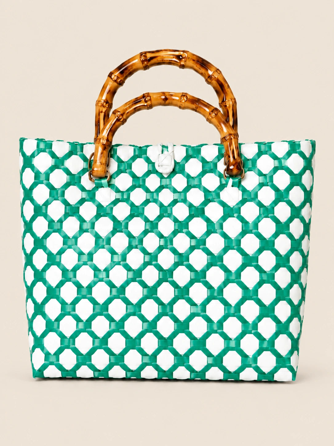 Kahoy Luntian recycled-polypropylene wood-handle bayong bag, front view