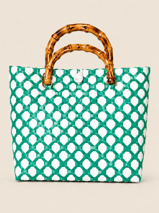 Kahoy Luntian recycled-polypropylene wood-handle bayong bag, front view