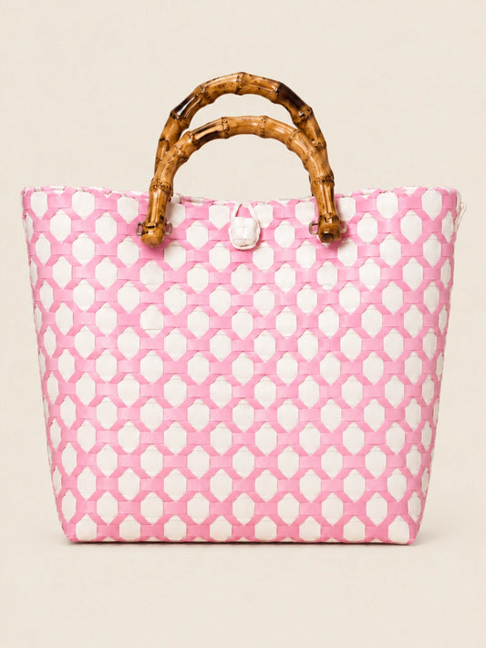 Kahoy Rosas recycled-polypropylene wood-handle bayong bag, front view