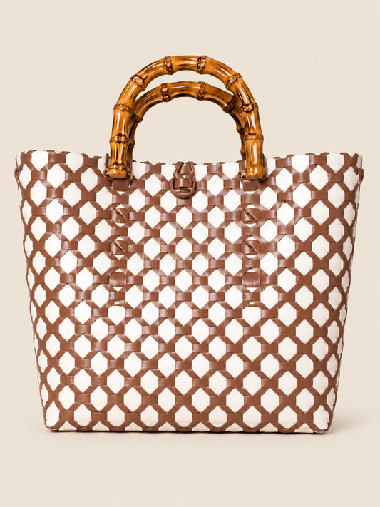 Kahoy Tsaa recycled-polypropylene wood-handle bayong bag, front view