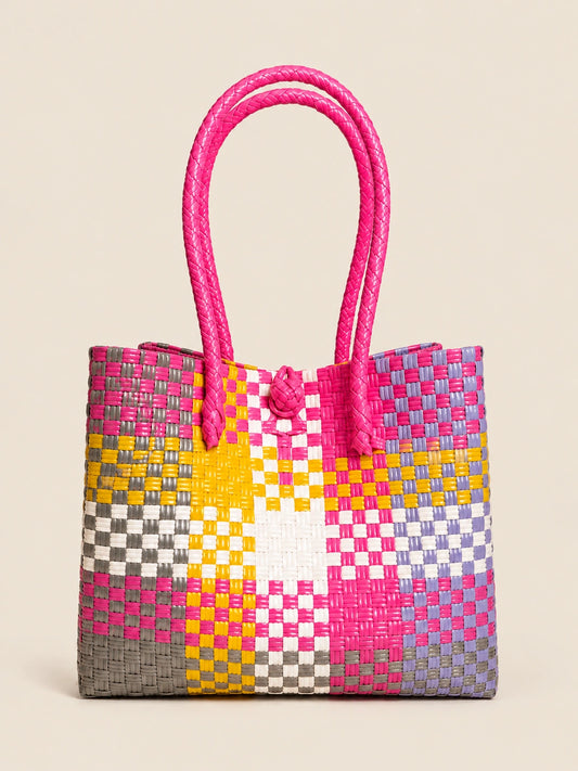 Habi Pista — Tagpi recycled-polypropylene structured bayong tote, front view