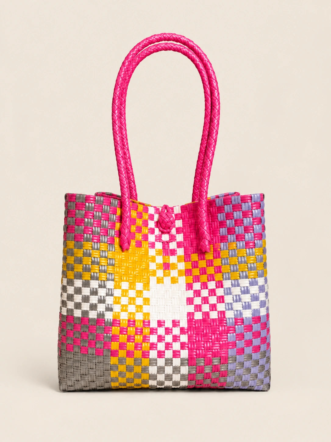 Habi Pista — Tagpi recycled-polypropylene structured bayong tote, back view