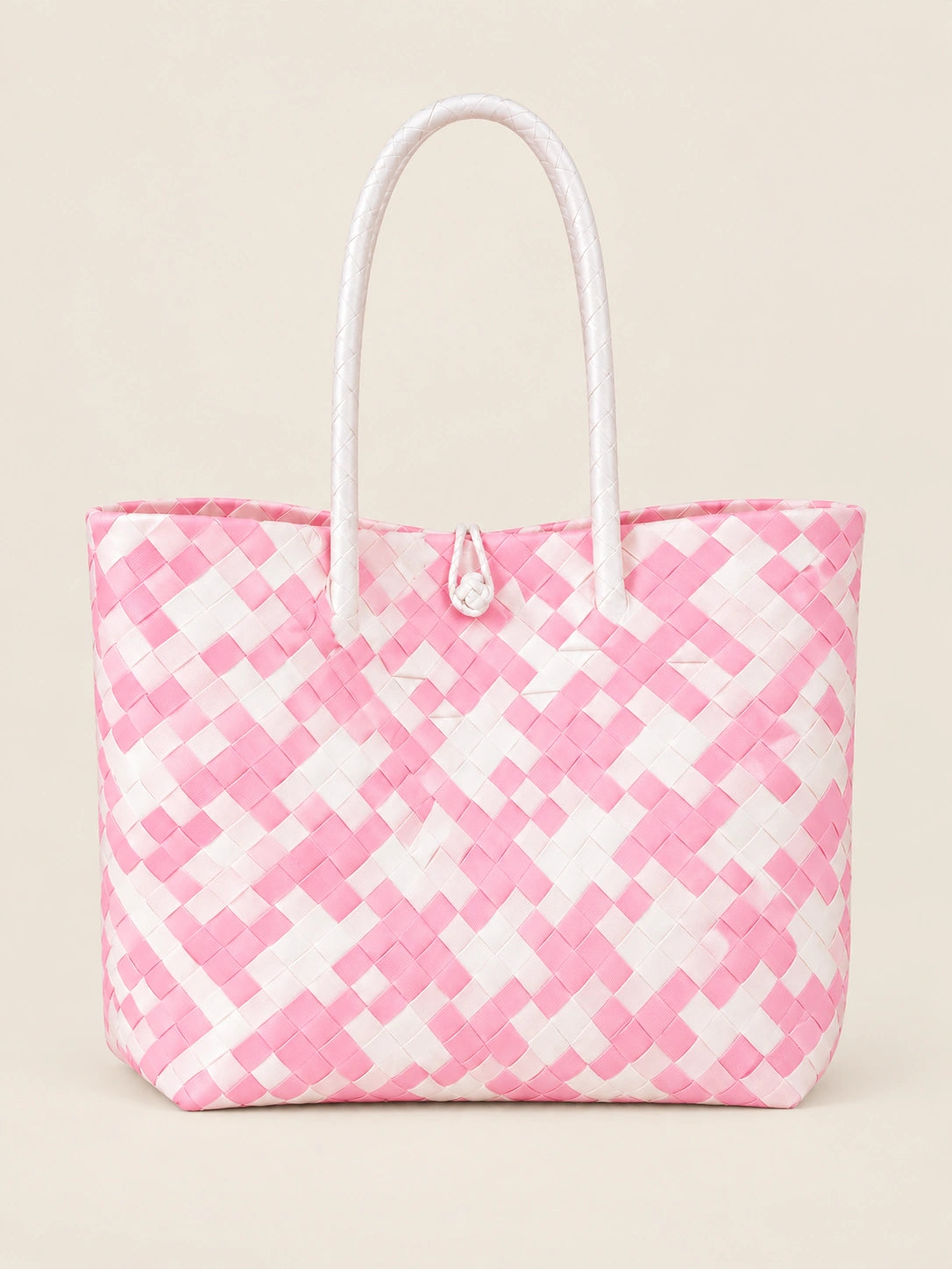 Habi Rosas — Rosas at Puti recycled-polypropylene structured bayong tote, front view