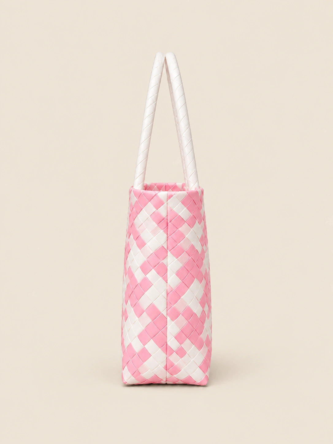 Habi Rosas — Rosas at Puti recycled-polypropylene structured bayong tote, side view