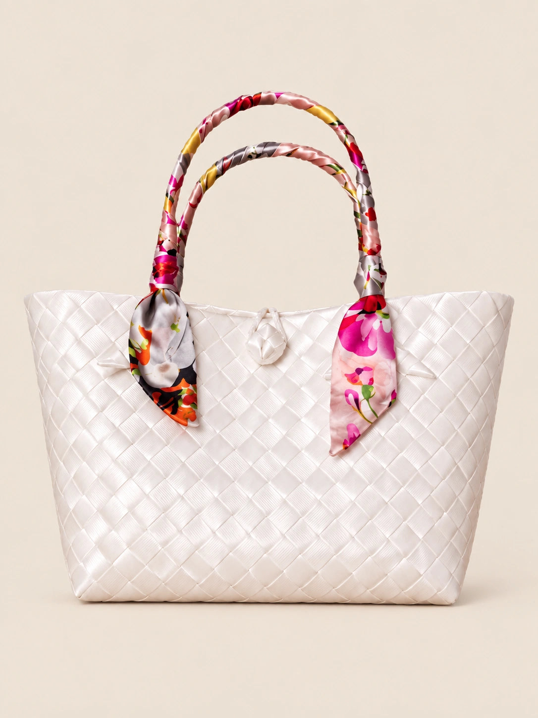 Talik Gumamela recycled-polypropylene scarf-handle bayong tote, front view