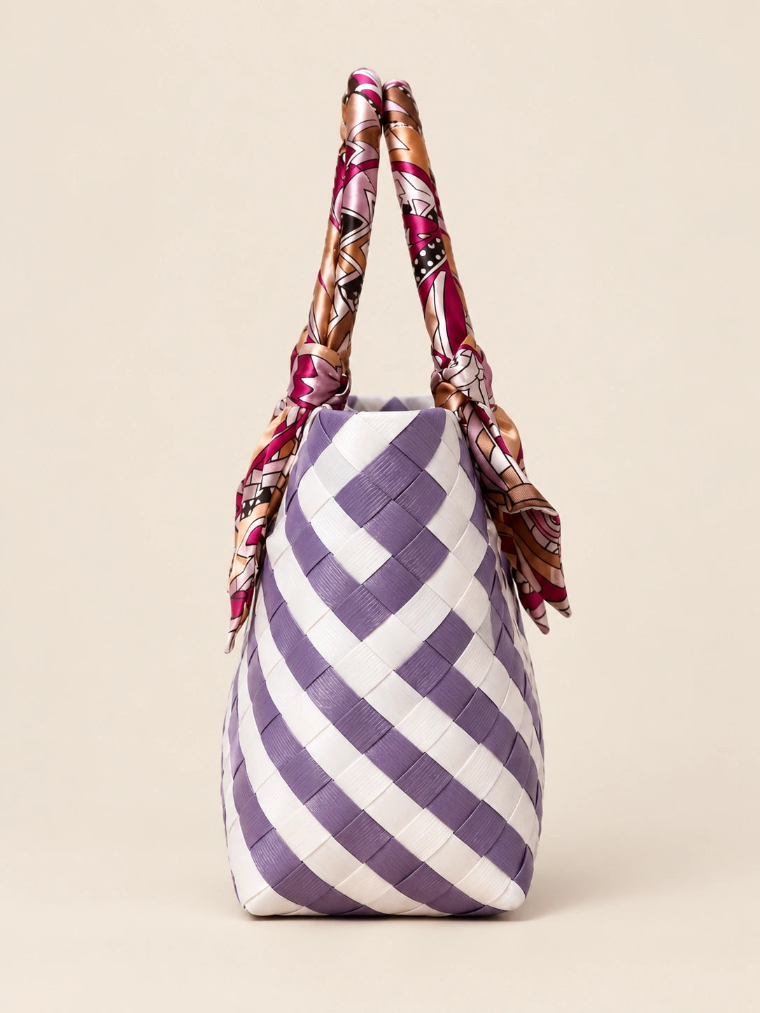 Talik Lila recycled-polypropylene scarf-handle bayong tote, side view