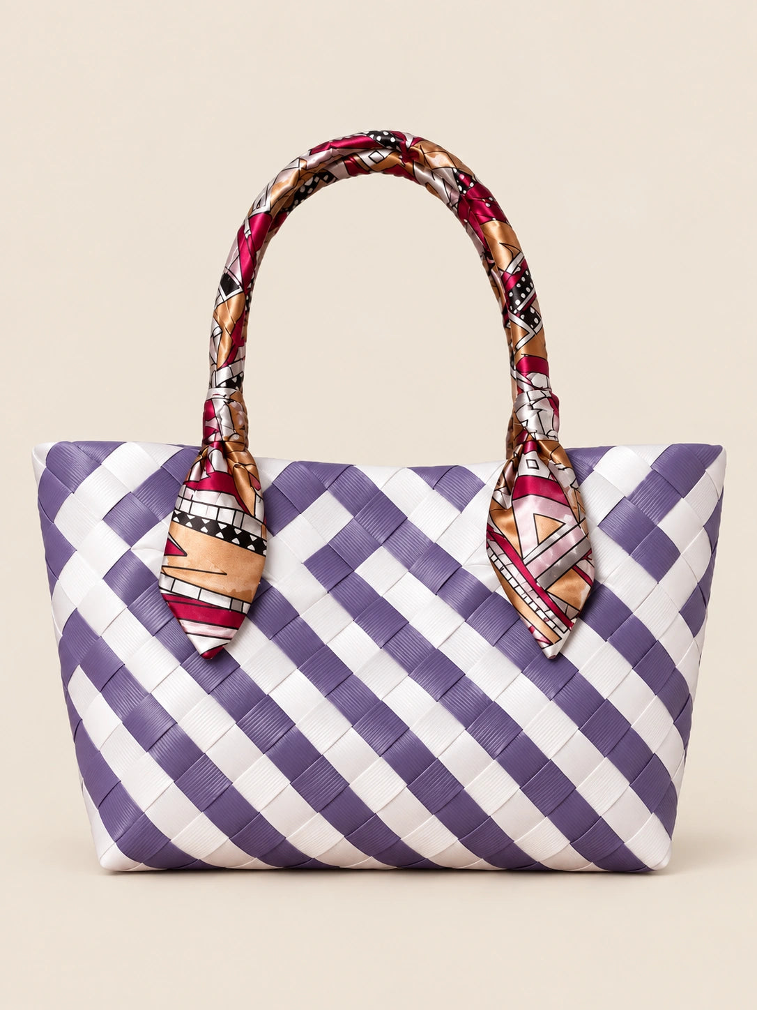 Talik Lila recycled-polypropylene scarf-handle bayong tote, back view