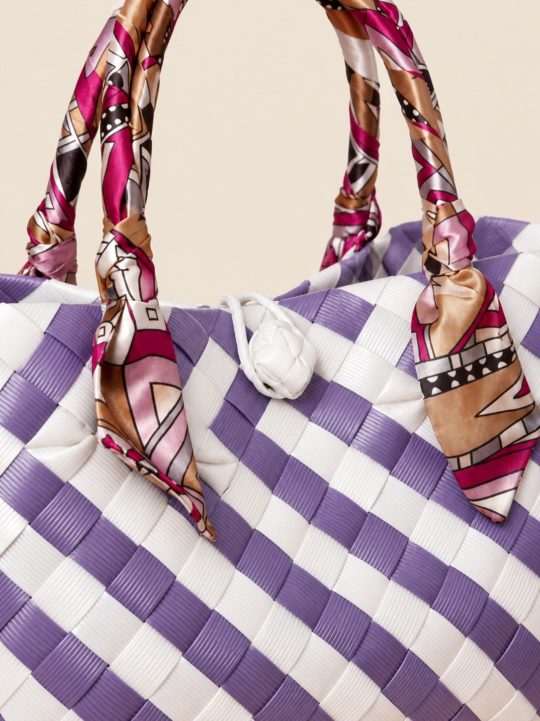 Talik Lila recycled-polypropylene scarf-handle bayong tote, woven detail