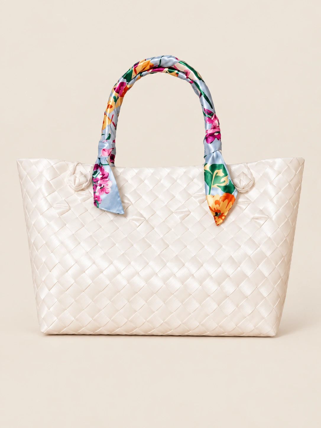 Talik Sampaguita recycled-polypropylene scarf-handle bayong tote, front view