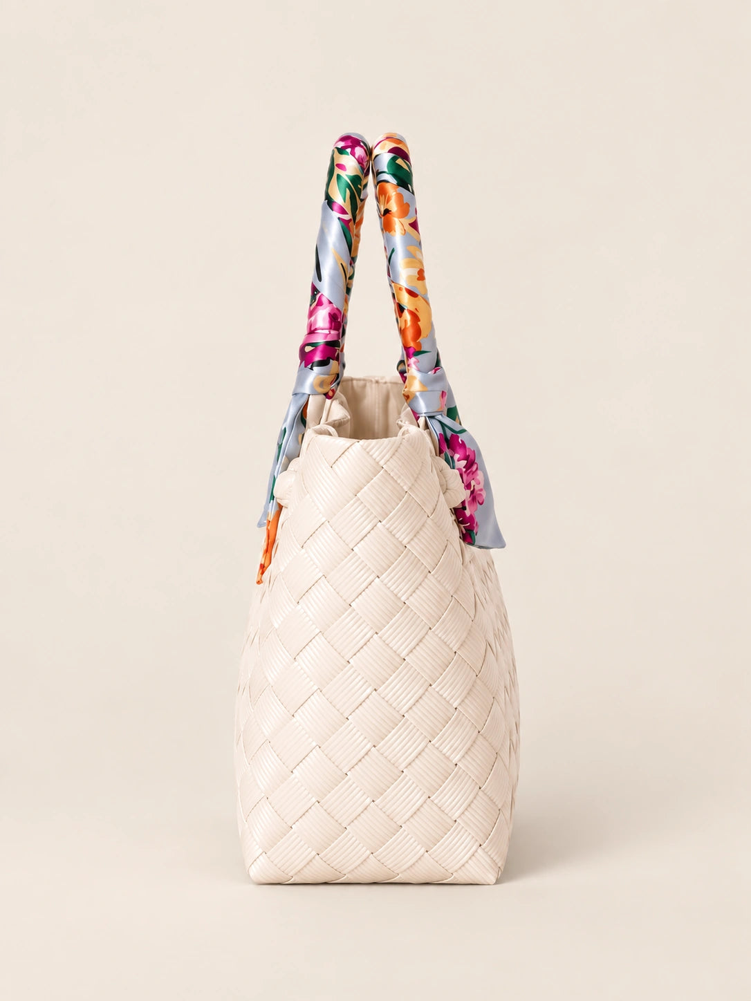 Talik Sampaguita recycled-polypropylene scarf-handle bayong tote, side view