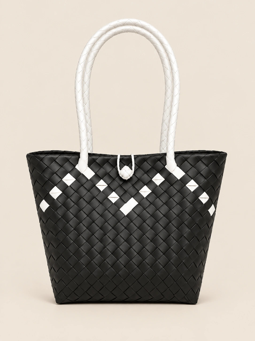 Habi Ng Bayong recycled-polypropylene structured bayong tote, back view