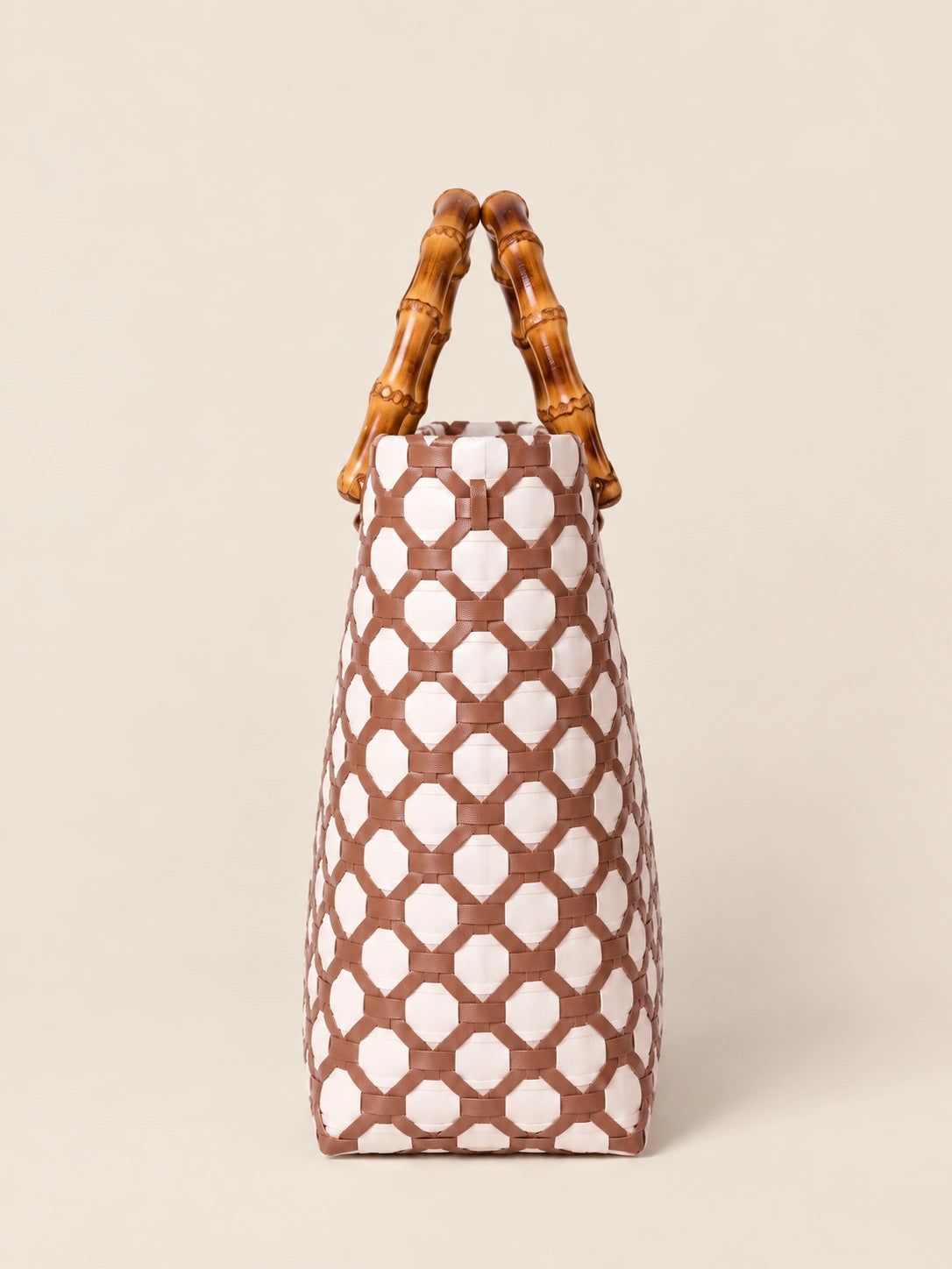Kahoy Tsaa recycled-polypropylene wood-handle bayong bag, side view