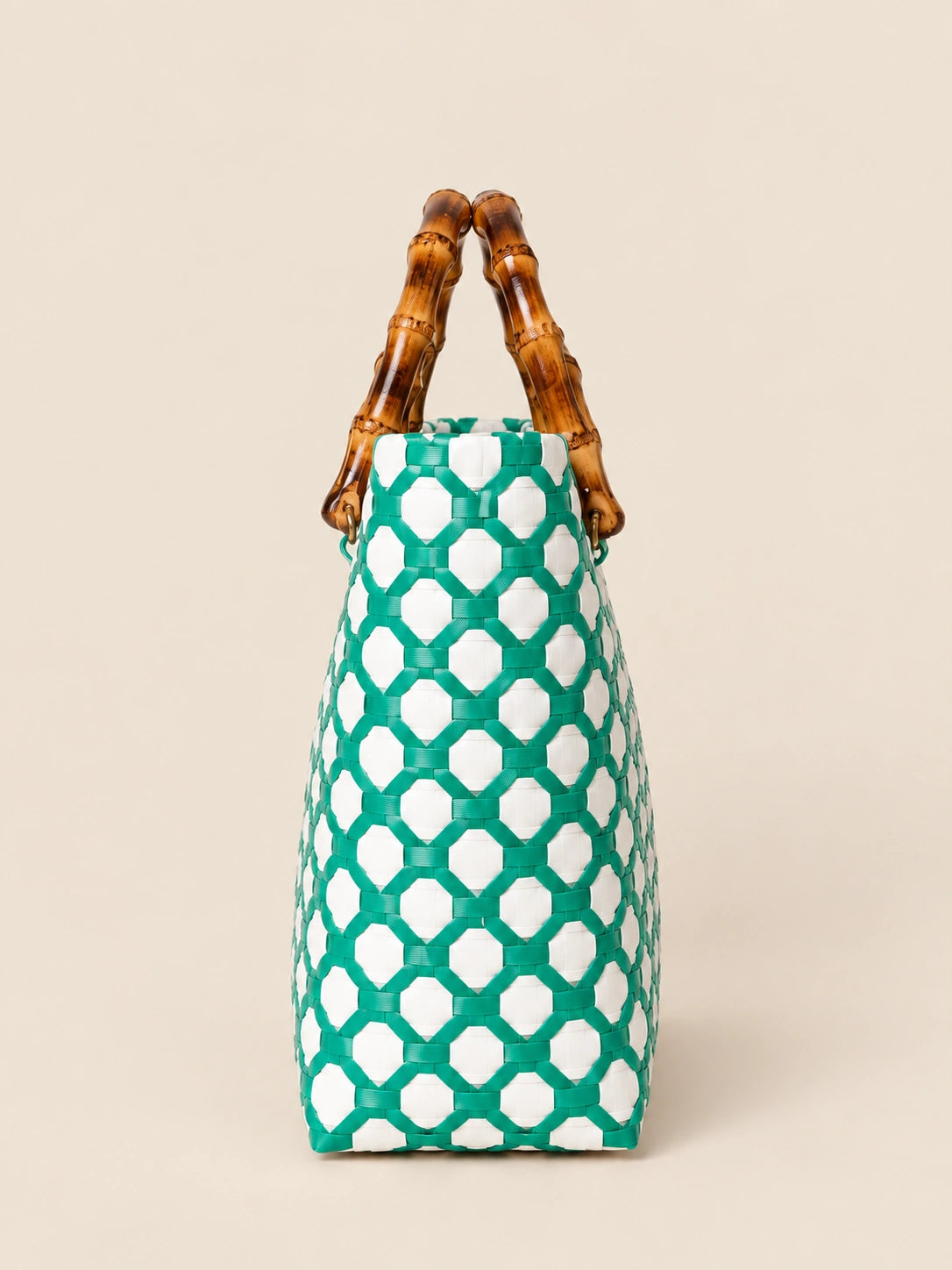 Kahoy Luntian recycled-polypropylene wood-handle bayong bag, side view