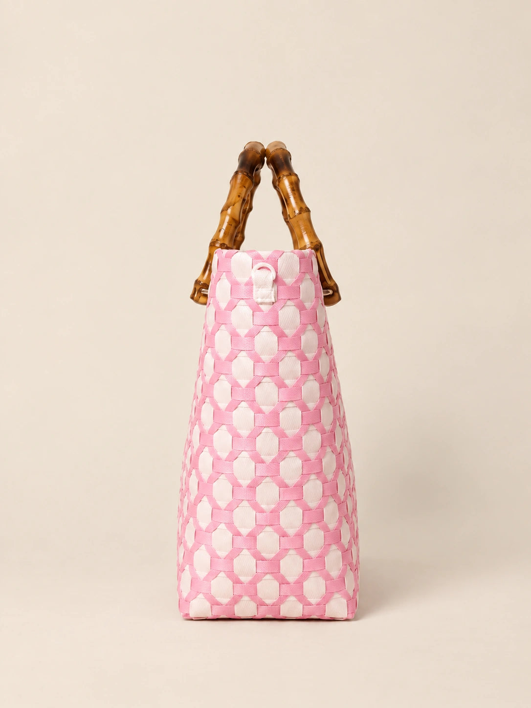 Kahoy Rosas recycled-polypropylene wood-handle bayong bag, side view